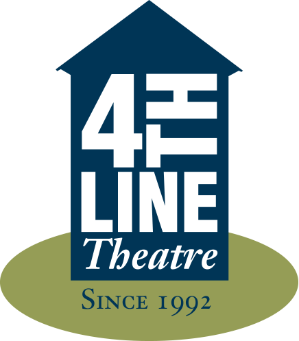 4th Line Theatre Logo, the text is in a blue house, with a green oblong underneath that says Since 1992
