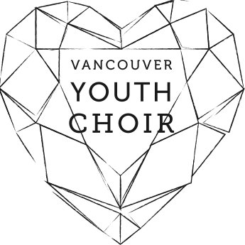 Vancouver Youth Choir in a serif font, with a framework in the shape of a heart behind it