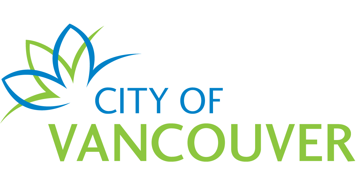 City of Vancouver logo in blue and green with blue and green grass to the top left