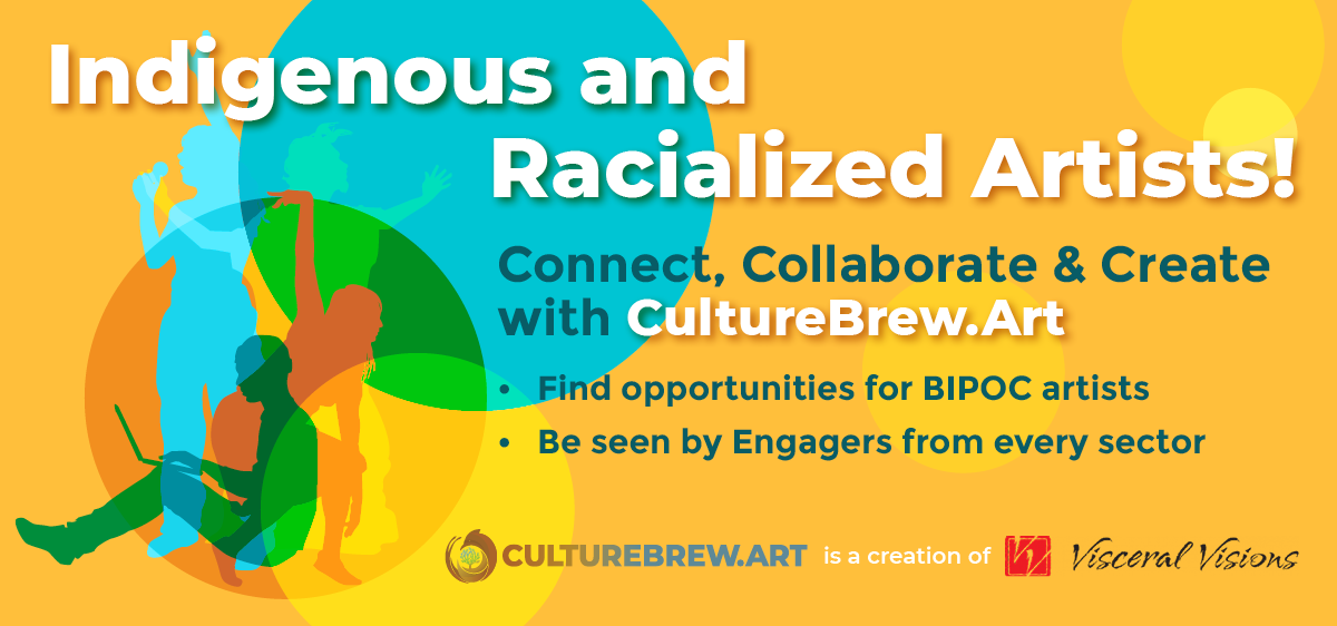 CultureBrew.Art ad with yellow background and colourful images of silhoettes