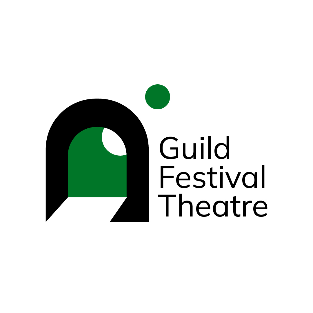 Guild Festival Theatre Logo - there is an abstract green shape to the left of the wordmark that looks like the character from Among Us