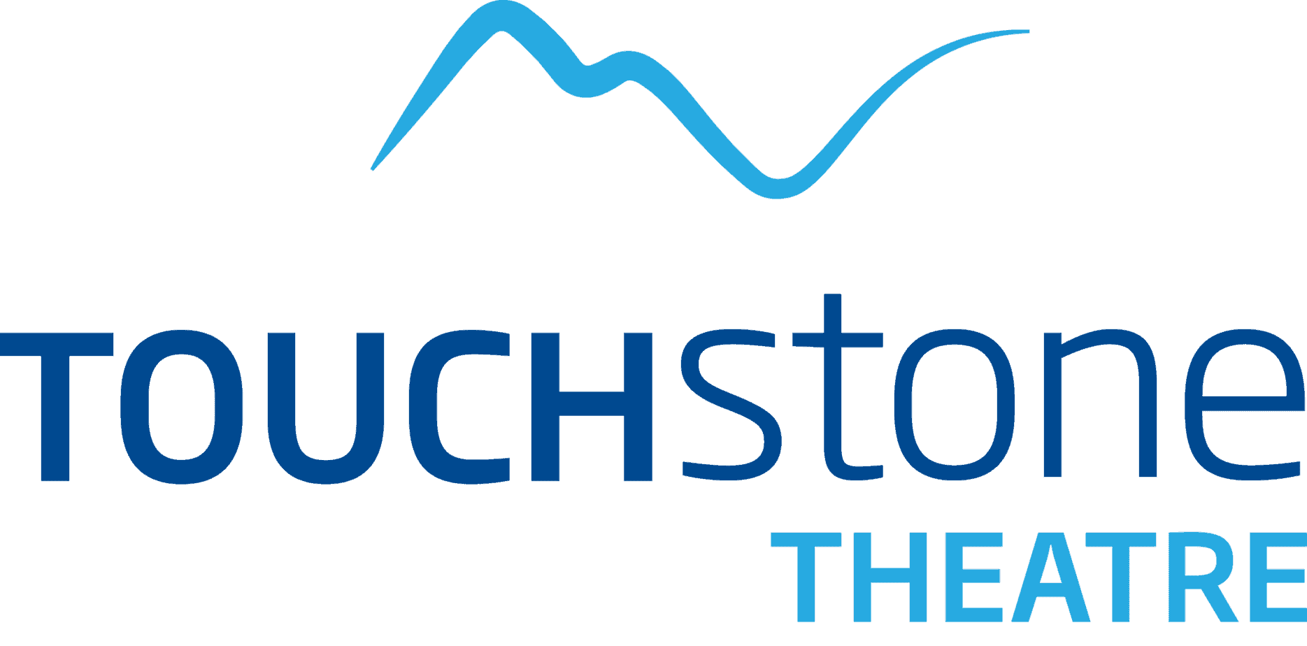 Touchstone Theatre logo - a light blue outline of a mountain up top, and the wordmark TOUCHstone THEATRE below, the word stone in lowercase and the rest uppercase.