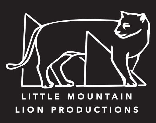 Little Mountain Lion Productions Logo - A white outline of a mountain lion is standing with 2 triangles.