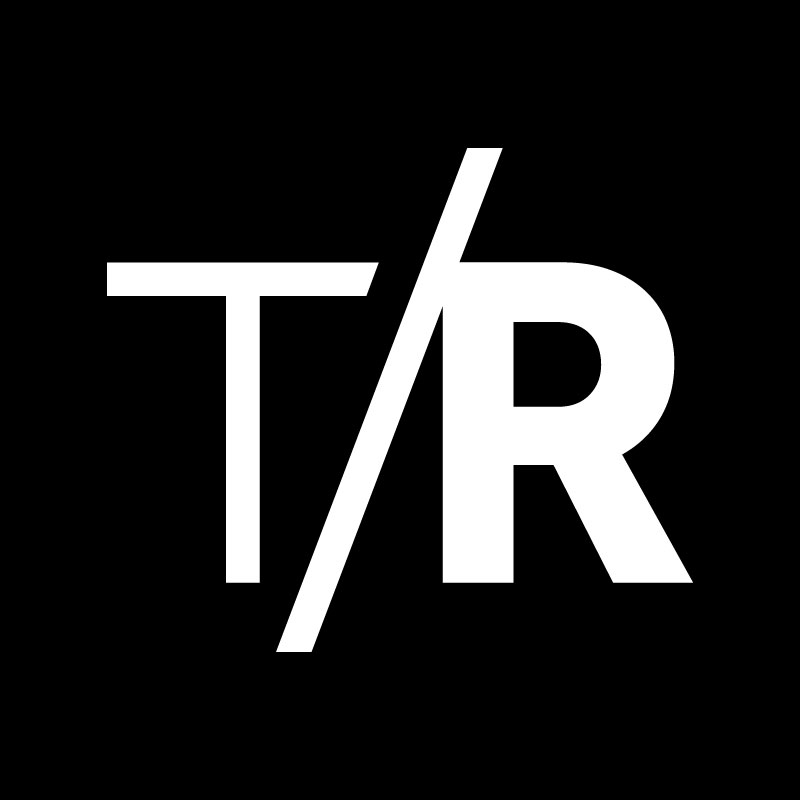Theatre Replacement logo - T/R on black background