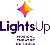 Lights Up Musical Theatre Schools logo - there is a multicoloured 4 pointed star to the top in purple, red, and yellow, surrounded by 3 other stars of the same shape. Below is the wordmark Lights Up Musical Theatre Schools.