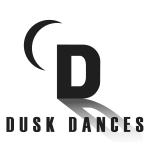 Dusk Dances logo - there is a D with a shadow being cast from a crescent moon to its left. below the D is the wordmark Dusk Dances