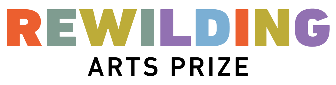 Rewilding Arts Prize wordmark, the word Rewilding is in different colours per letter
