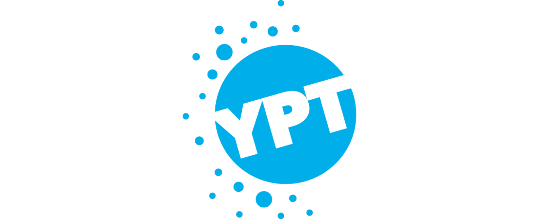 Young People's Theatre logo - YPT in a blue bubble, with smaller bubbles to the left.