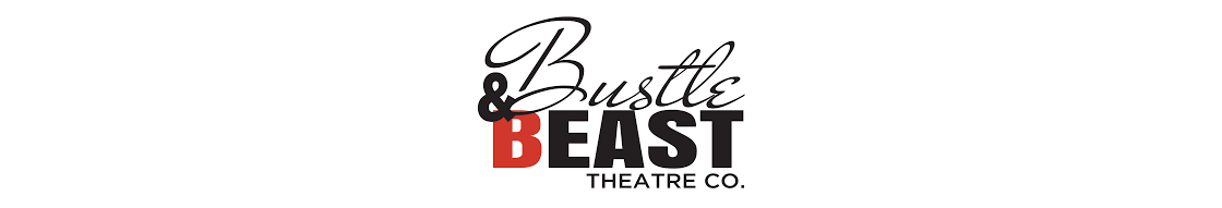 Bustle & Beast wordmark, the B in beast is red, the word Bustle is in cursive.