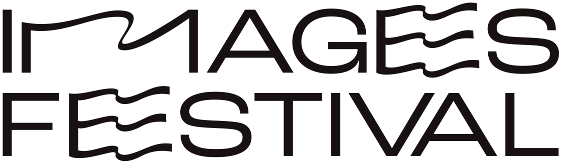 Images Festival wordmark - the M and E is stretched and warped like flags in a contemporary graphic design aesthetic