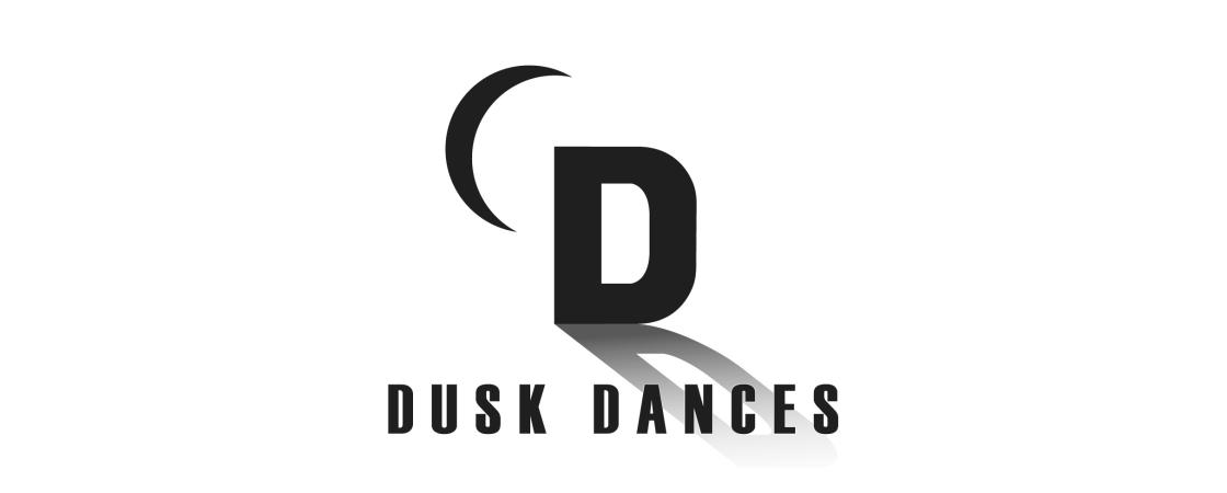 Dusk Dances logo - there is a D with a shadow being cast from a crescent moon to its left. below the D is the wordmark Dusk Dances