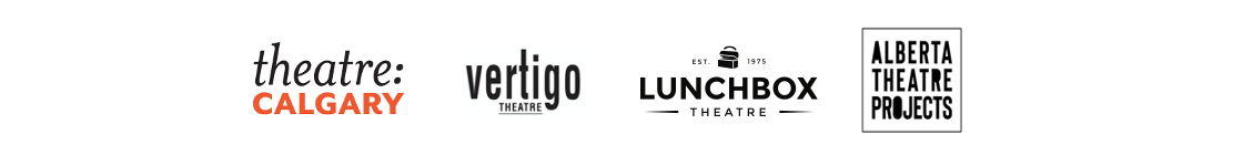 Theatre Calgary, Vertigo Theatre, Lunchbox Theatre, Alberta Theatre logos